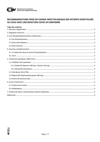 Fichier:Recommandations prise en charge des patients hospitalisés au CHUV avec une infection Covid.pdf
